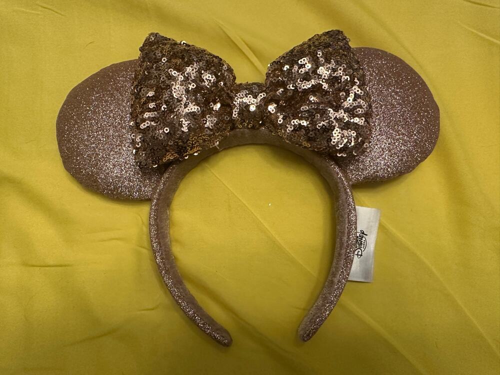 NWOT Disney Parks Rose Gold Sequin Bow Minnie Mouse Glittered Ears Headband